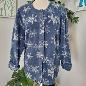 TALBOTS Vtg Plush Fleece Snowflake Nordic Coatigan 2X